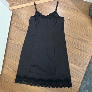 Vintage black nylon slip with lace